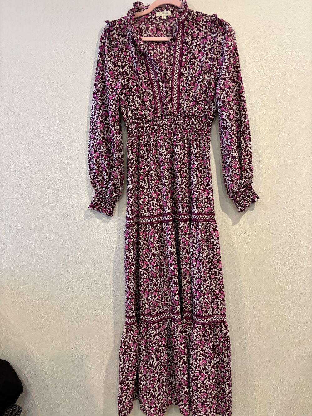 Max Studio Floral Maxi Dress Women’s Size S Ruffles Cottagecore Romantic Pink
